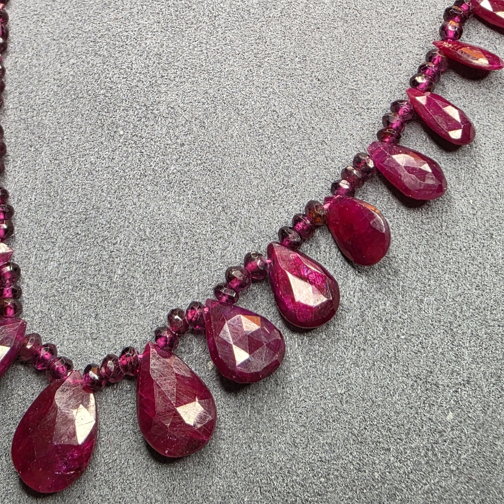 Ruby Red Faceted Teardrop Statement Necklace 16" … - image 3